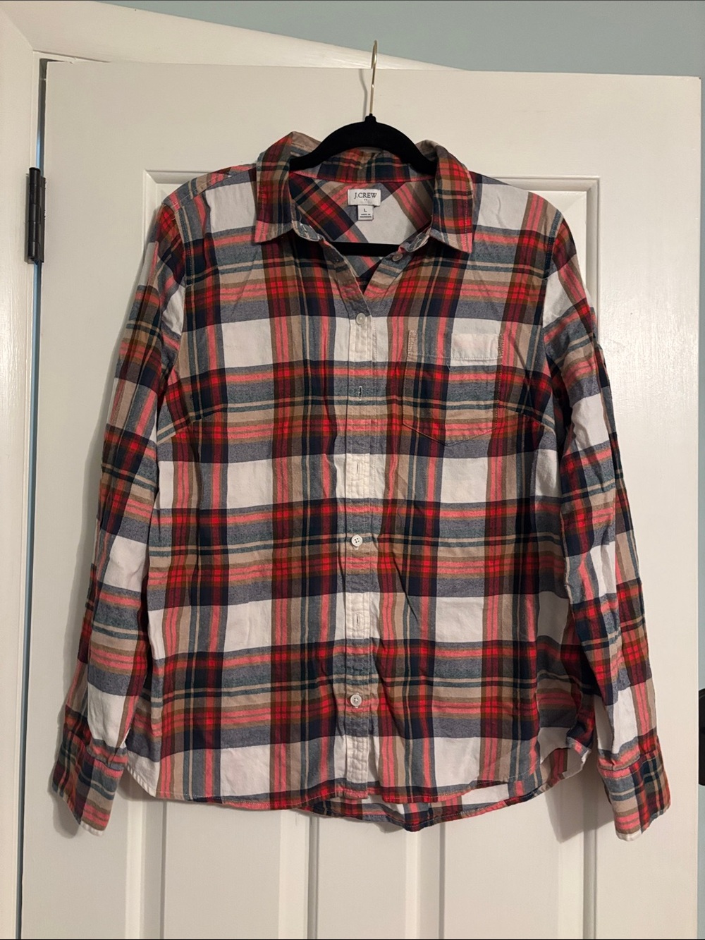 J. Crew Red and White Plaid Button-Down Shirt